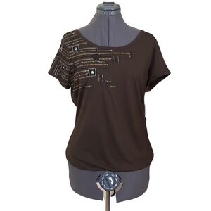 a.n.a Brown Hot Fudge Beaded T- Shirt Size Large